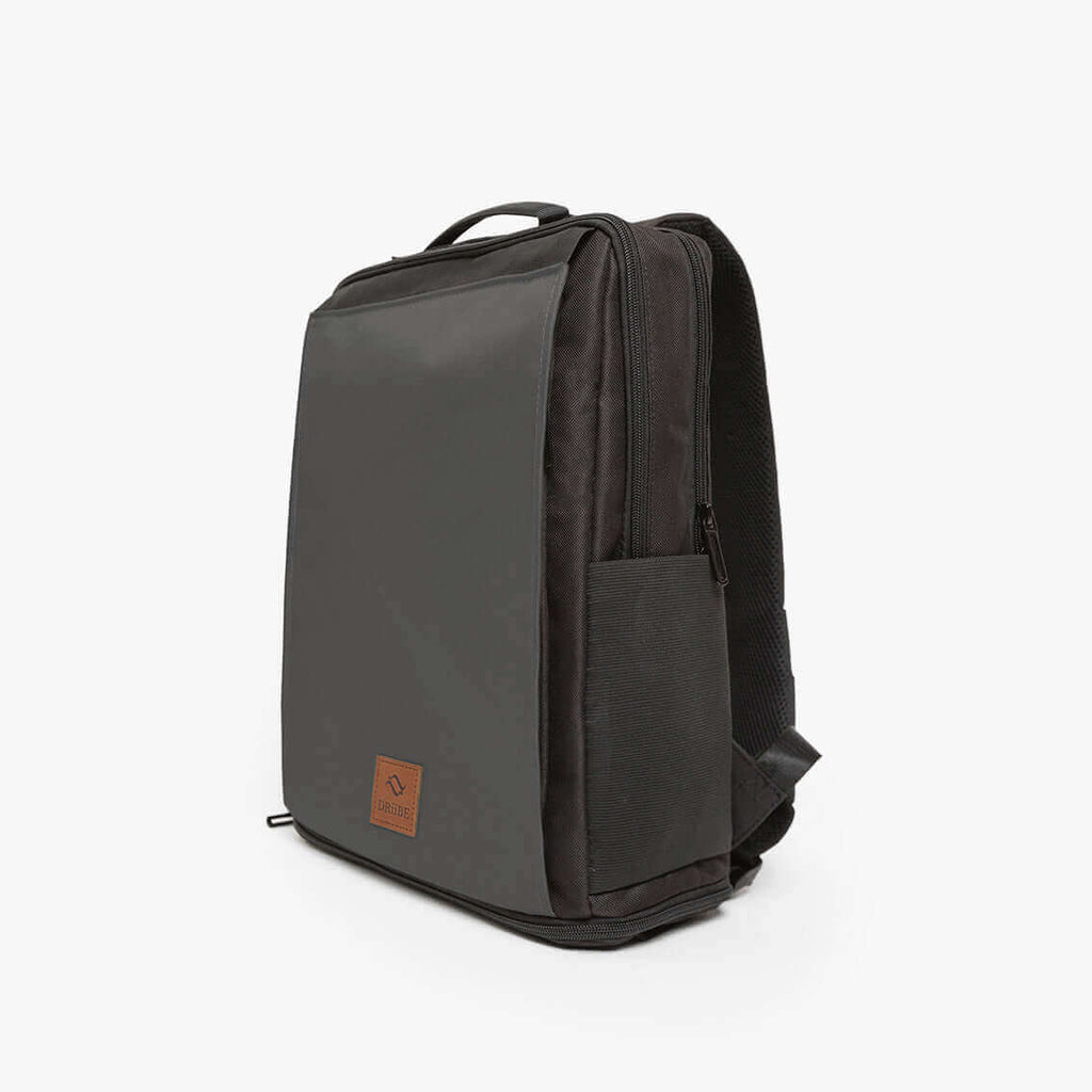 Gray DRiiBE CITYC Laptop 2-in-1 backpack with wet road design, shown from side view with adjustable straps