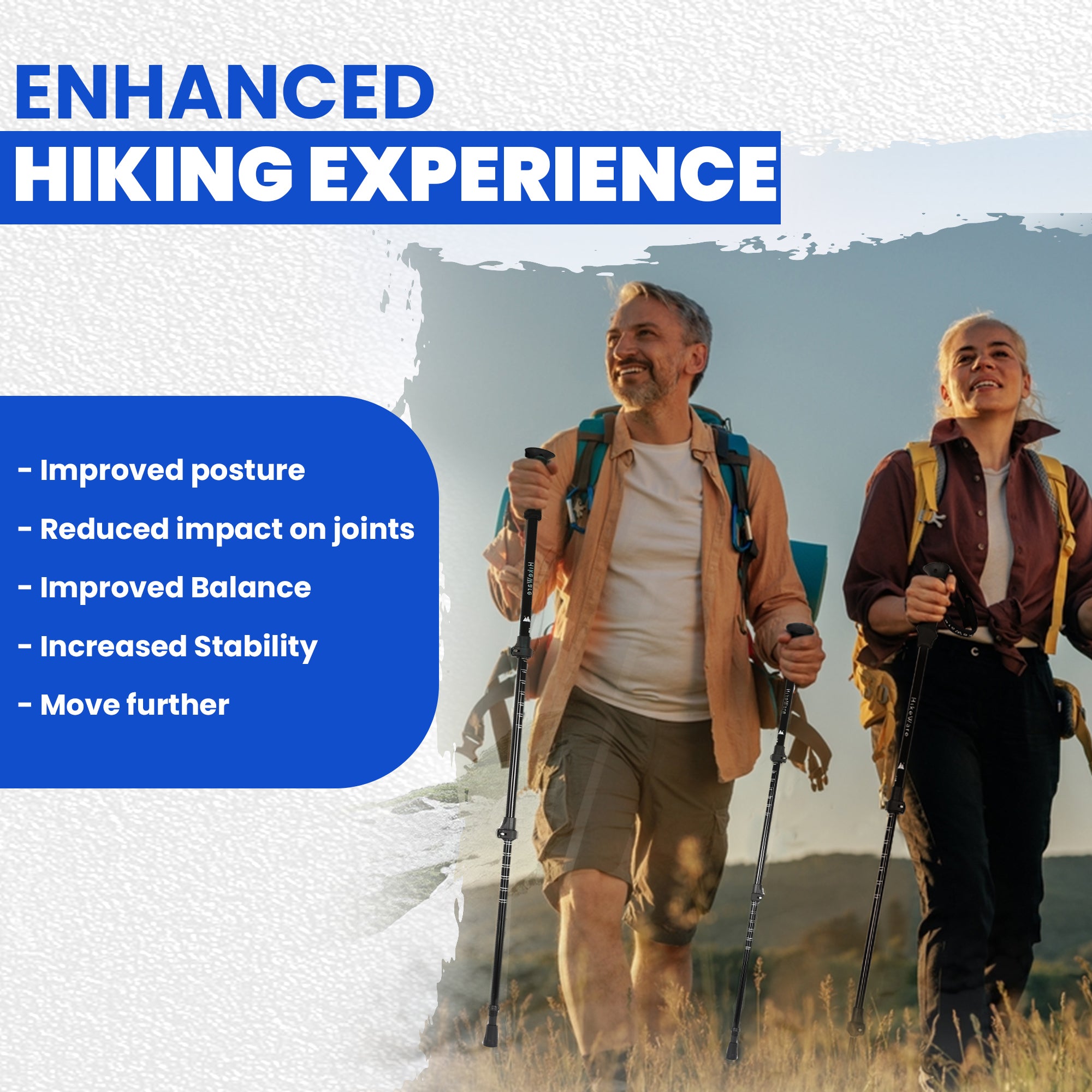 HikeWare Aluminium Hiking Poles for active outdoor trekking, featuring lightweight design and adjustable length for stability.