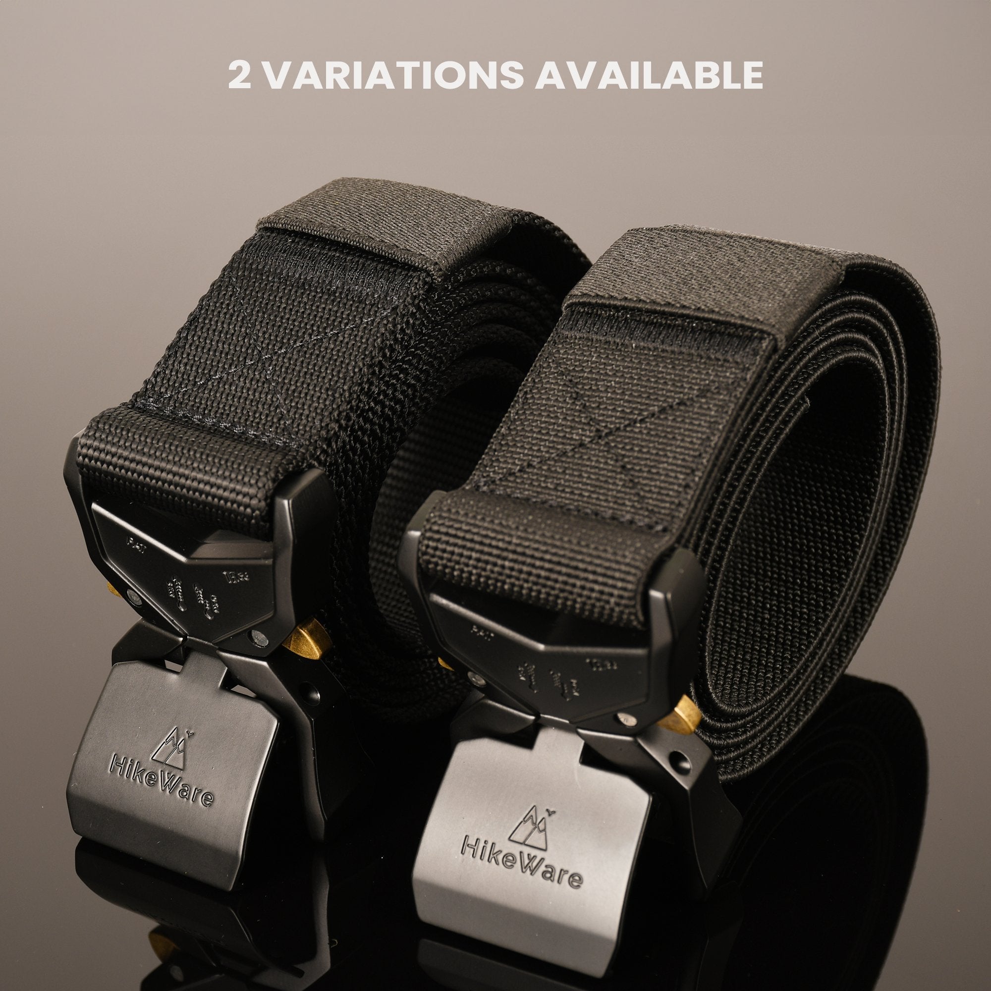 HikeWare tactical nylon hiking belt with quick-release metal buckle, durable military-style belt for outdoor and work use.