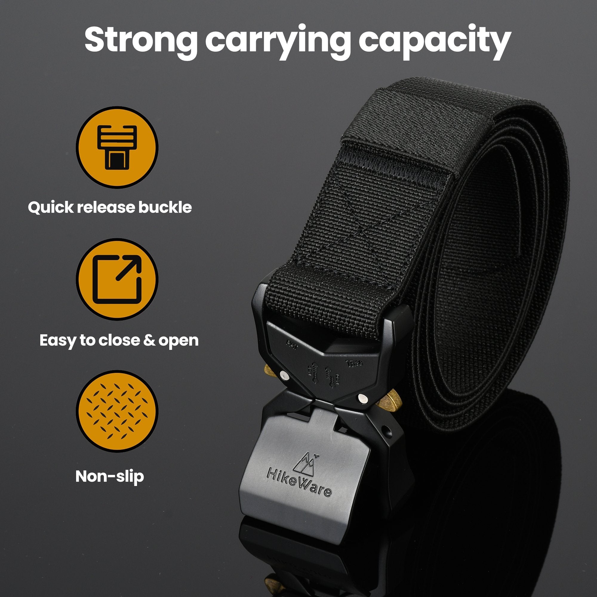 HikeWare men's tactical nylon hiking belt with quick-release metal buckle, durable military-style work belt for outdoor activities