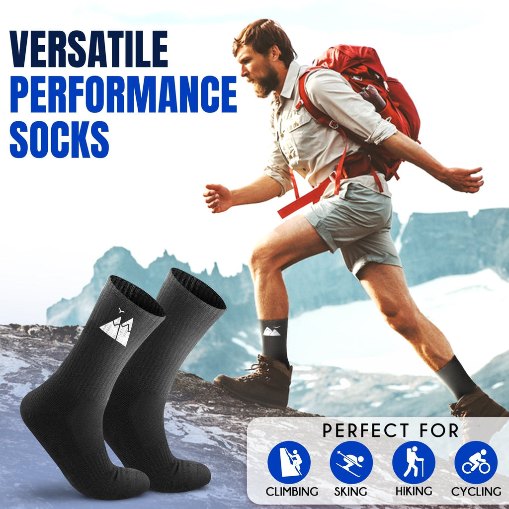 HikeWare Premium Merino Wool Socks for men and women, showing breathable mesh, moisture-wicking, and durable design.