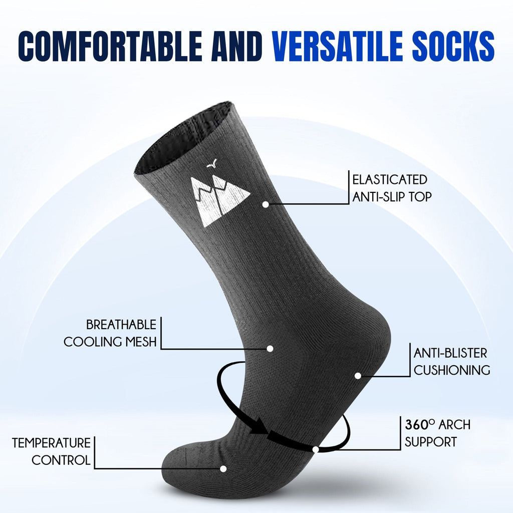 HikeWare Premium Merino Wool Socks for men and women, showing breathable mesh, moisture-wicking, and durable design.
