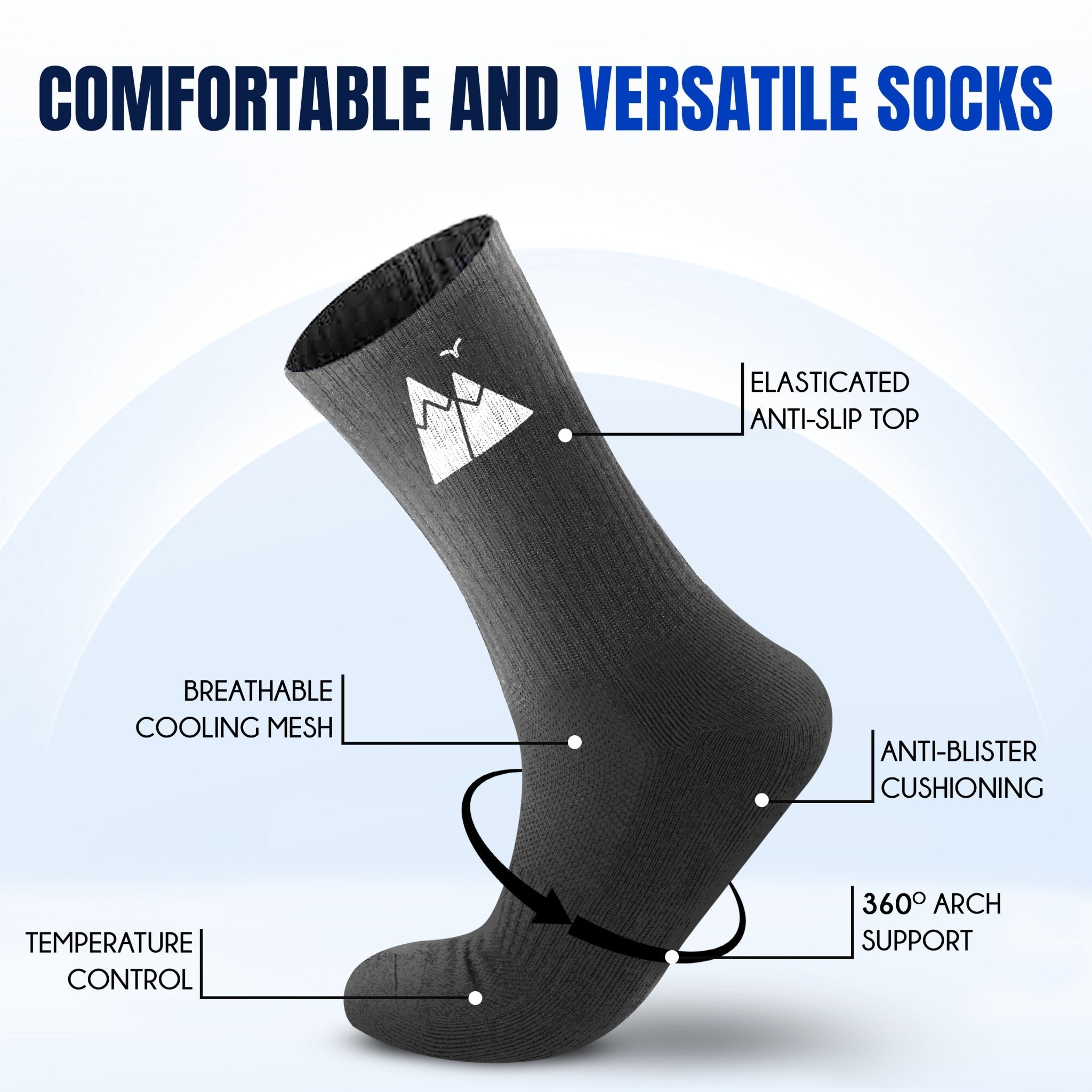 HikeWare Premium Merino Wool Socks for men and women, showing breathable mesh, moisture-wicking, and durable design.