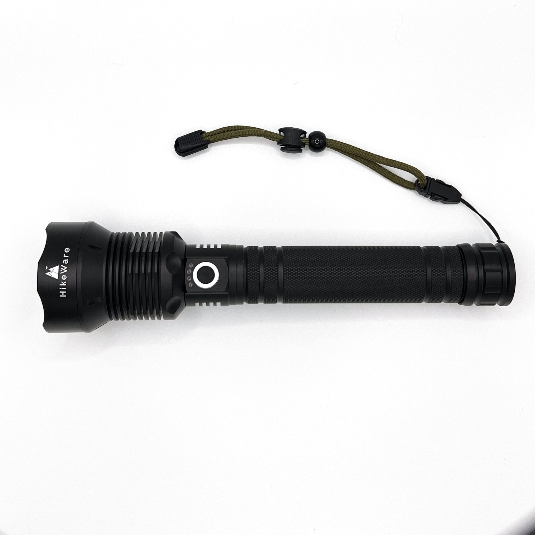 HikeWare LED Flashlight with 10,000 lumens, waterproof, zoomable beam, USB rechargeable, handheld outdoor camping and hiking light