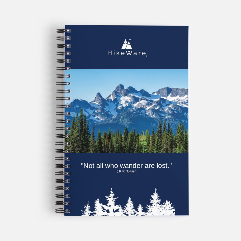 HikeWare Wirebound Notebook A5 with lined pages, portable design, black cover, perfect for note-taking and journaling.