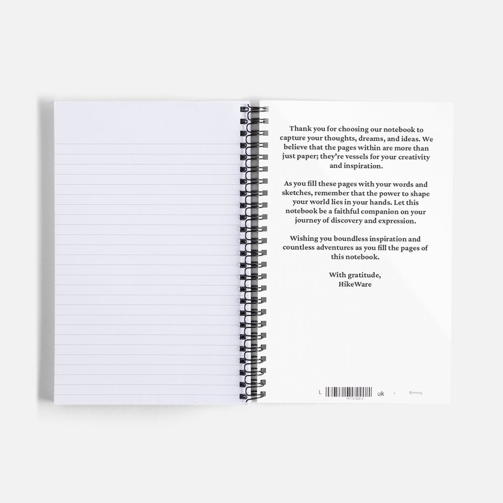 HikeWare A5 wirebound notebook with lined pages, featuring a durable cover and spiral binding for easy writing and note-taking.
