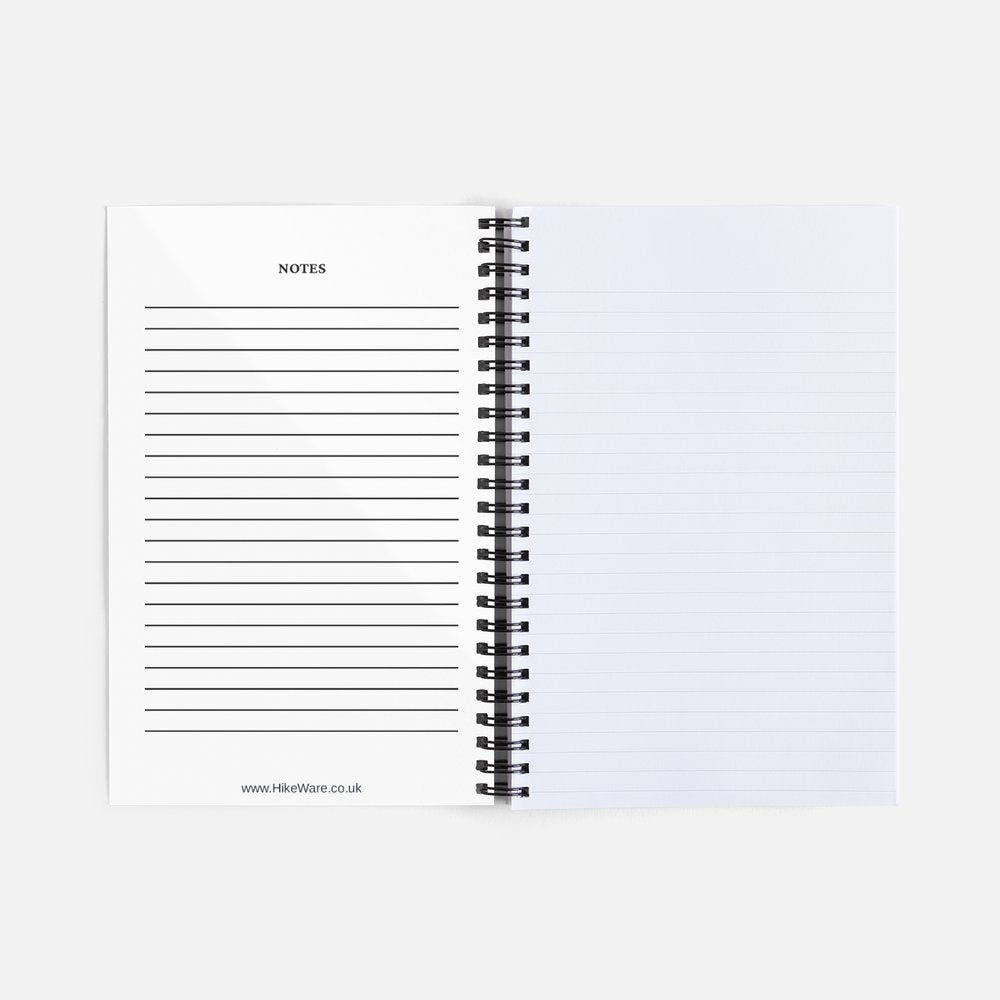 HikeWare Wirebound Notebook A5 with lined pages, black cover, and spiral binding for note-taking and organization.