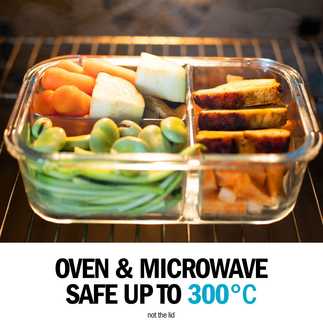 Set of three Igluu Meal Prep glass containers with airtight lids, 980ml capacity, ideal for meal storage and organization.
