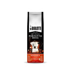 Bialetti Perfetto Moka stovetop coffee maker with intense hazelnut Italian coffee beans in a bag.