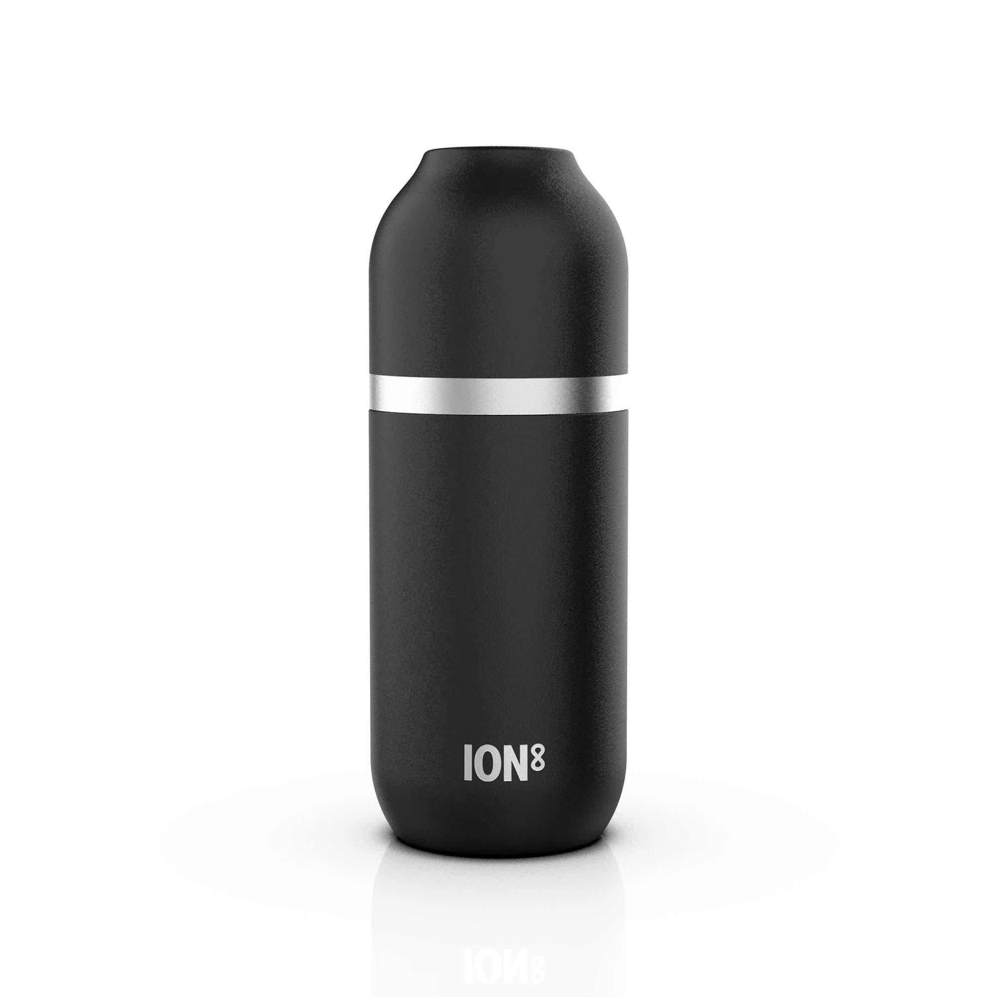 Ion8 Luma vacuum insulated black flask and mug set, 700ml (24oz), durable stainless steel, keeps drinks hot or cold.