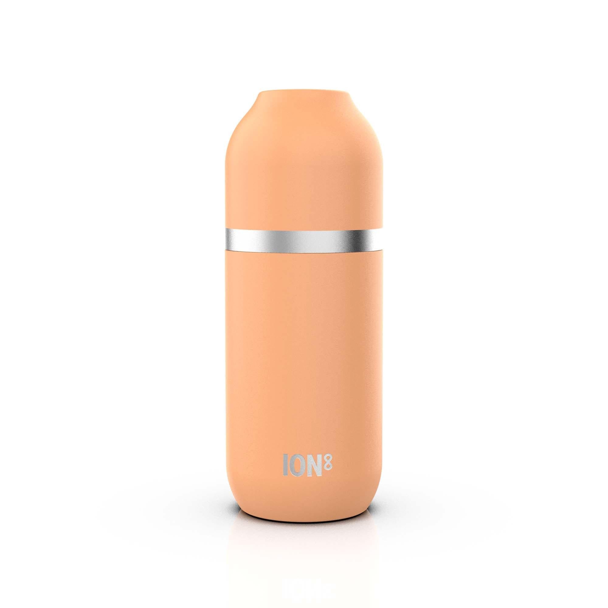 Ion8 Luma vacuum insulated flask and mug in coral, 700ml (24oz), with a sleek design and secure lid for hot or cold beverages.