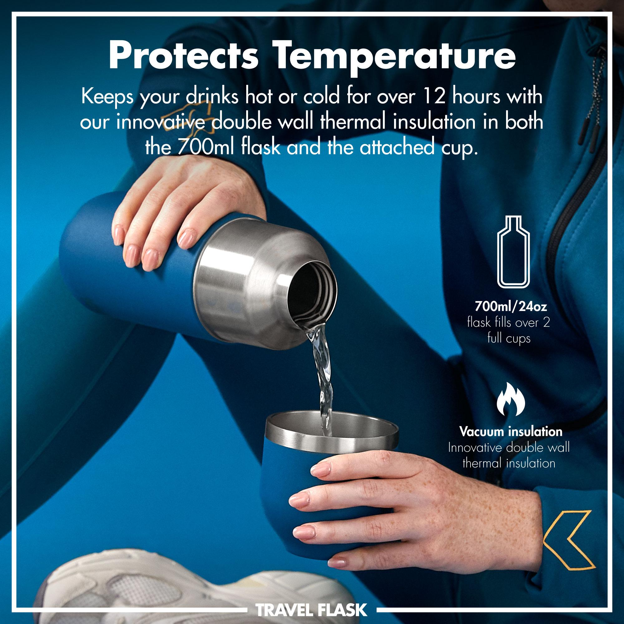 Luma vacuum insulated flask and mug in deep teal, 700ml (24oz), by ION8, showing a sleek, double-walled stainless steel design.