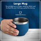 Ion8 Luma vacuum insulated flask and mug in deep teal, 700ml (24oz) with double-wall stainless steel design.