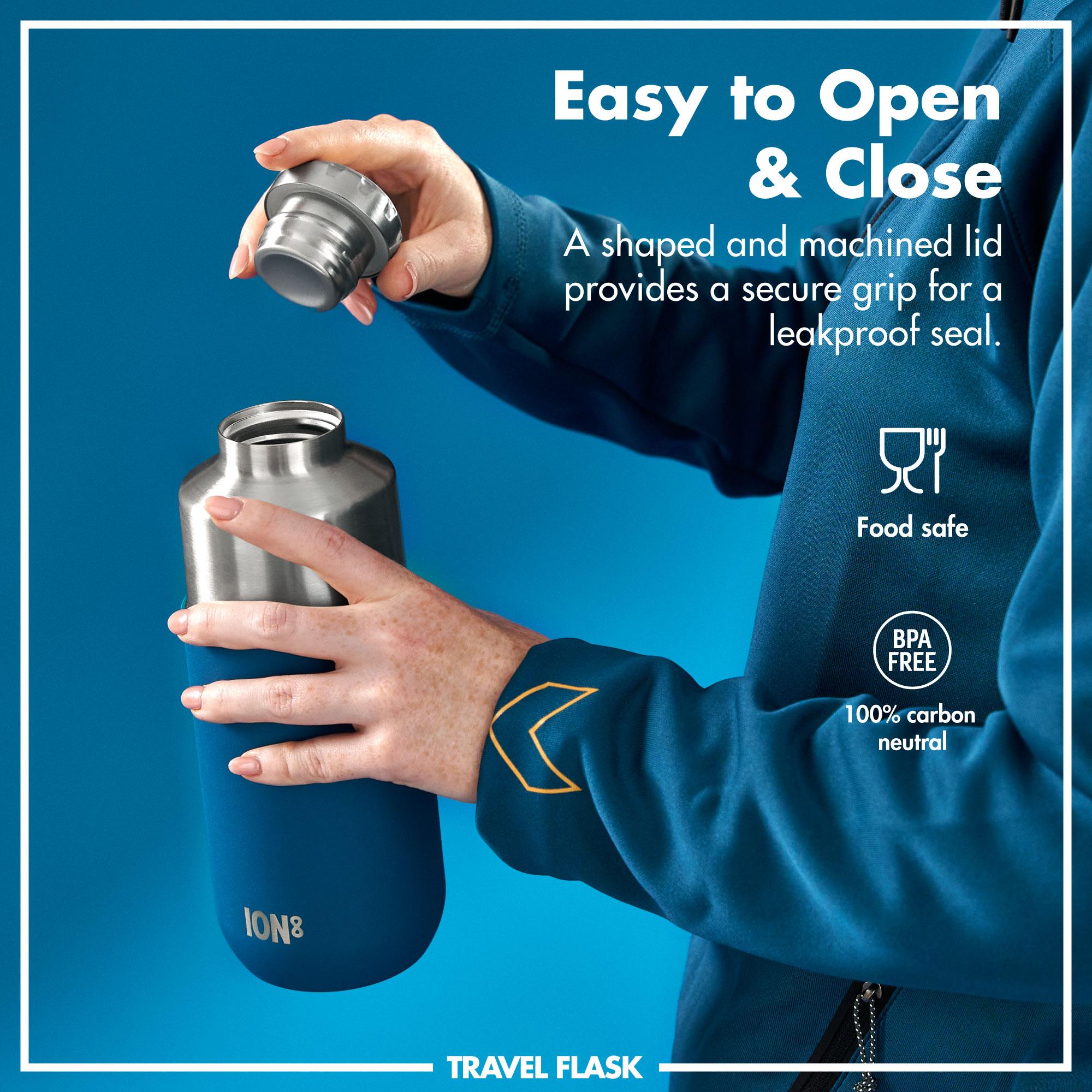 Deep teal ION8 Luma vacuum insulated flask and mug set, 700ml (24oz), durable stainless steel design for hot and cold beverages.