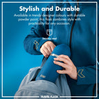 Ion8 Luma vacuum-insulated flask and mug in deep teal, 700ml (24oz) with sleek design and durable stainless steel construction.