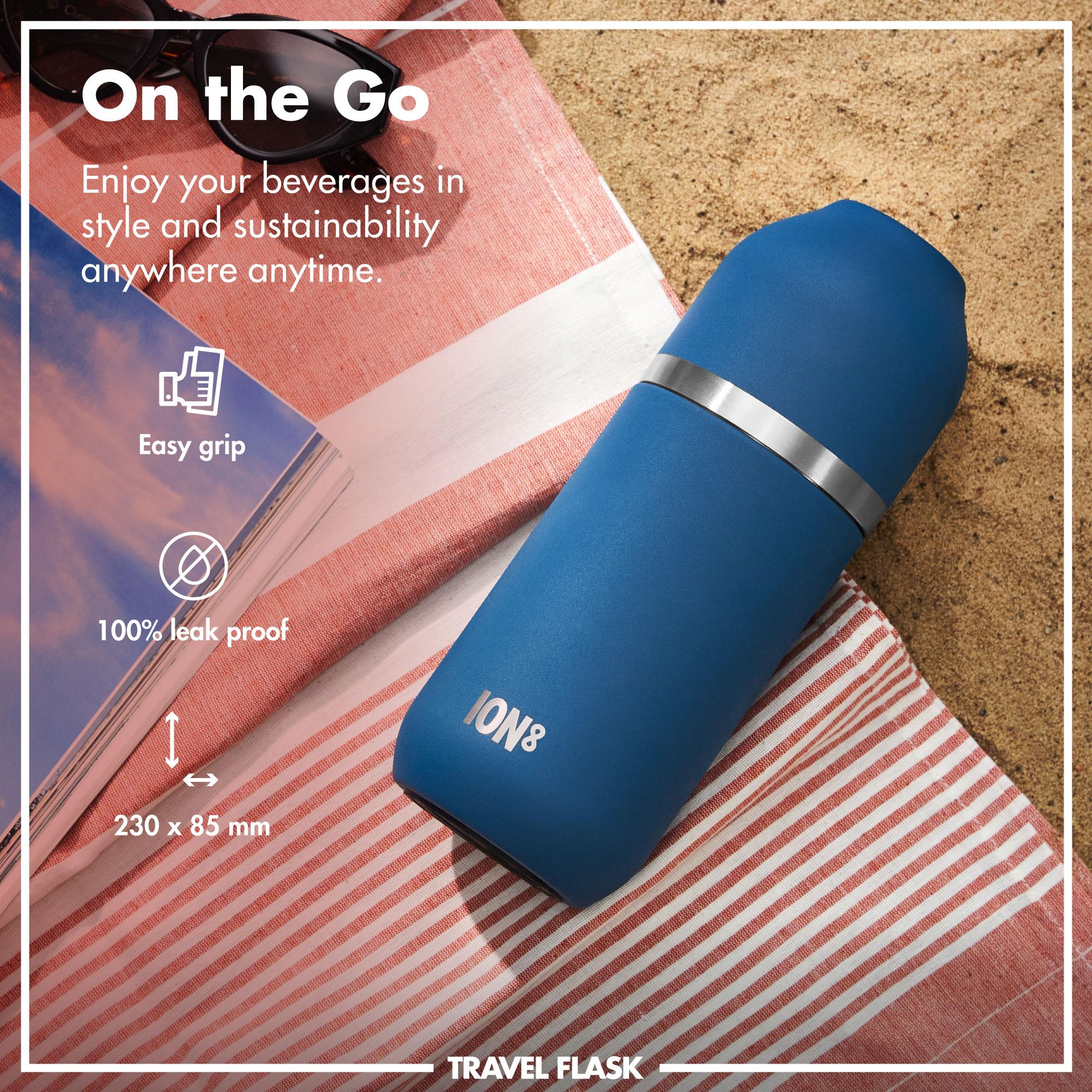 Ion8 Luma vacuum insulated flask and mug in deep teal, 700ml (24oz), durable stainless steel travel beverage container