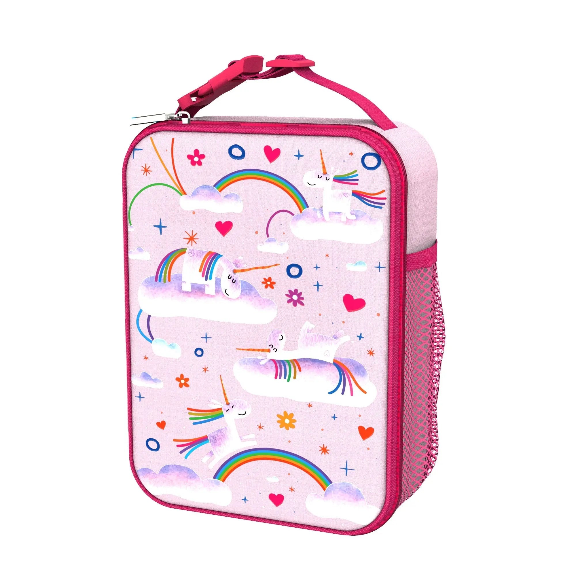 Medium insulated kids lunch bag by ION8 with colorful unicorn and rainbow design, perfect for school or outings.