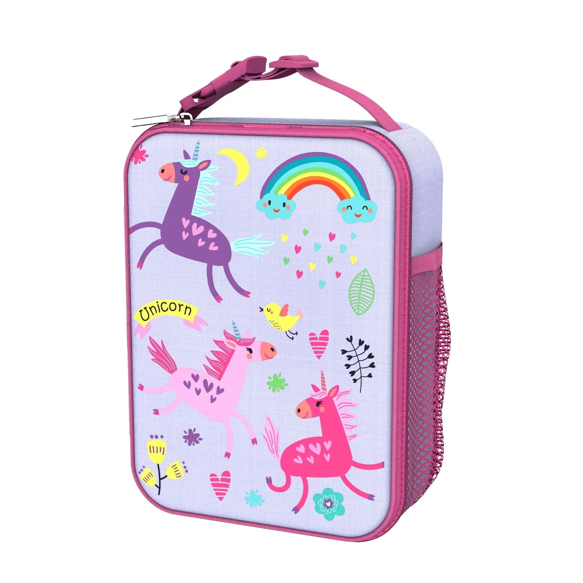 Insulated kids lunch bag with colorful unicorn design by ION8, medium size, perfect for school or outings.