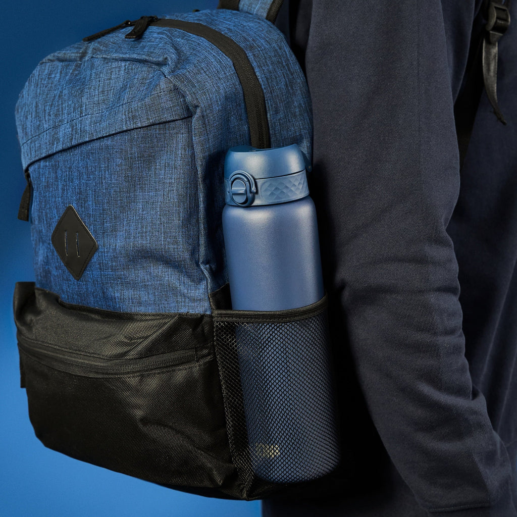 ION8 1L insulated water bottle in ash navy, leak-proof thermal design, perfect for keeping drinks hot or cold.