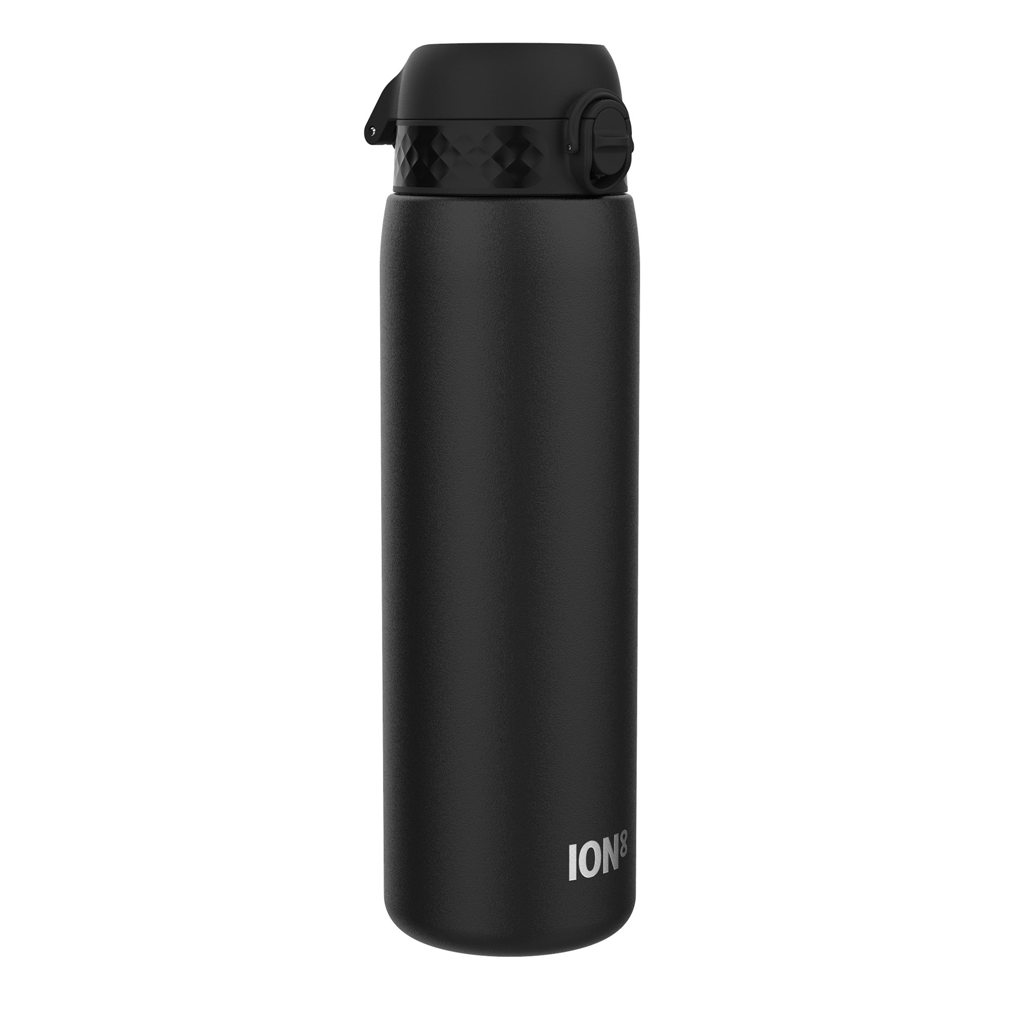 ION8 leak-proof 1L black insulated water bottle with thermal insulation, ideal for keeping drinks hot or cold.