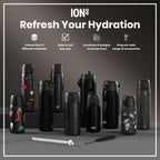 ION8 insulated steel water bottle in black, 1L capacity, leak-proof design, thermal and durable for hot or cold drinks