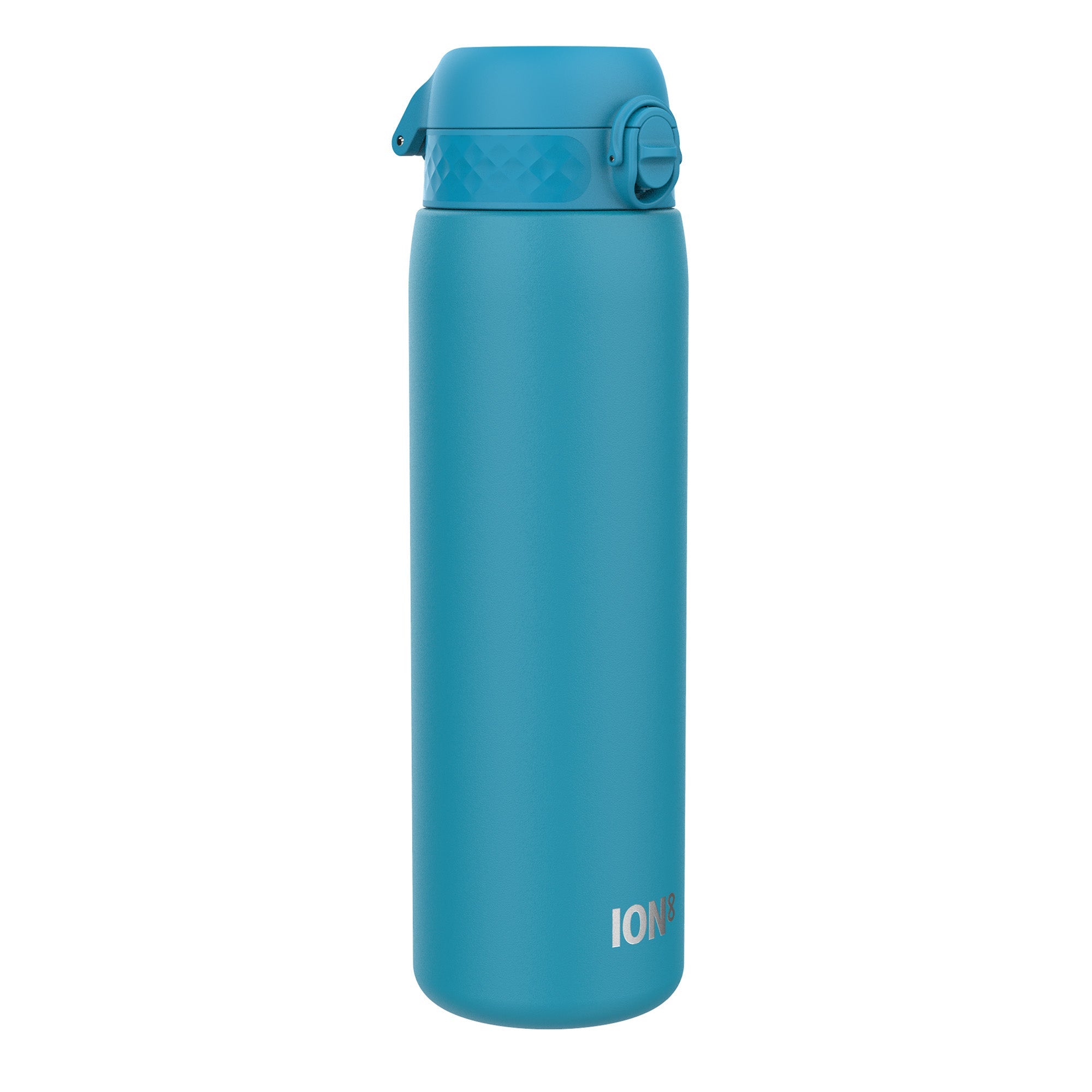 Blue ION8 1L insulated leak-proof thermal water bottle with secure lid and durable design for hot and cold drinks.