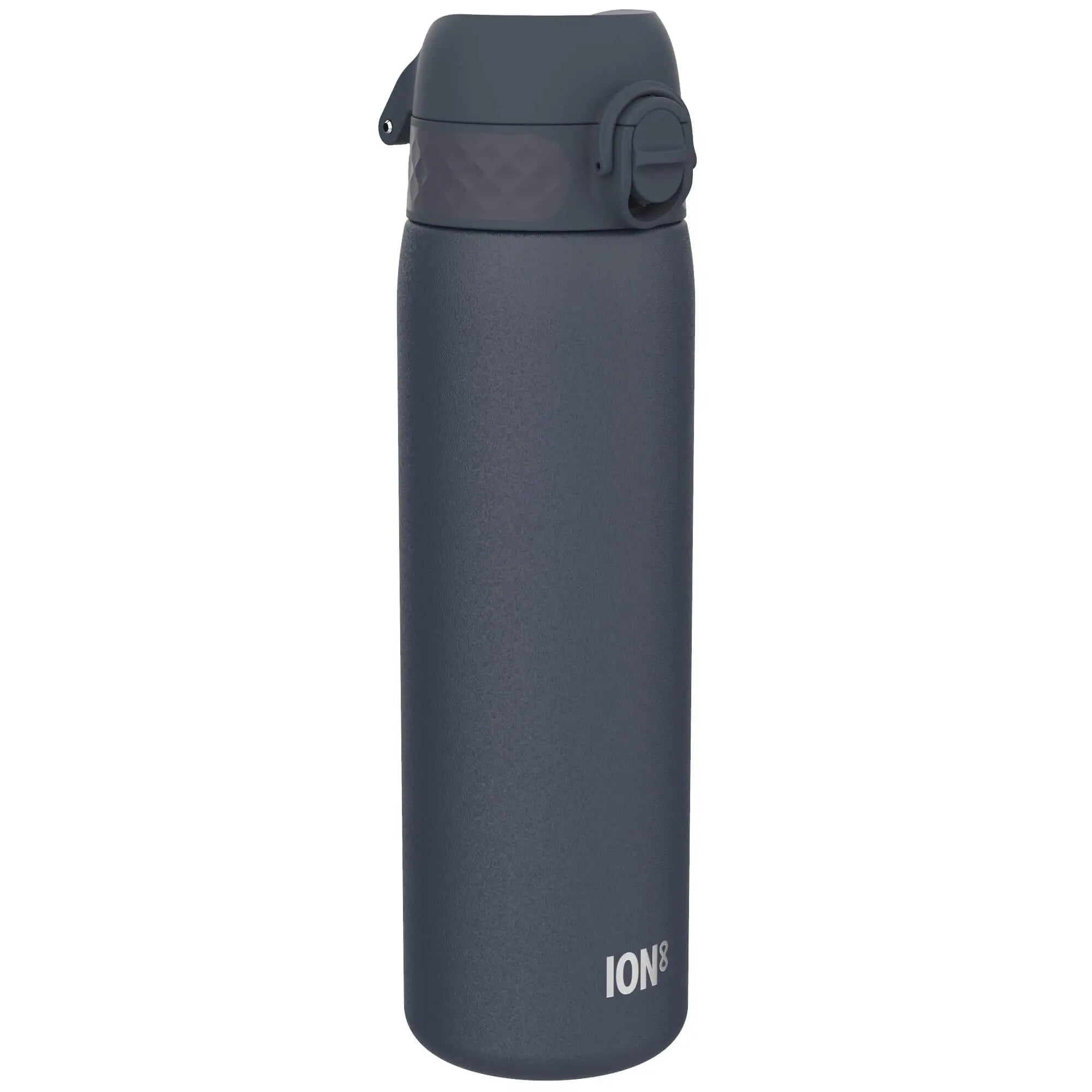 Ion8 leak-proof slim thermal steel water bottle in ash navy, 500ml, insulated vacuum design with a sleek, compact appearance.