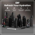 Ion8 insulated steel water bottle in black, 500ml, slim design, leak-proof thermal steel bottle for hot or cold drinks
