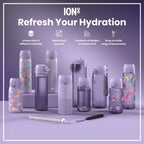Ion8 insulated steel water bottle with butterfly design, 500ml capacity, leak-proof, slim thermal bottle for hot and cold drinks
