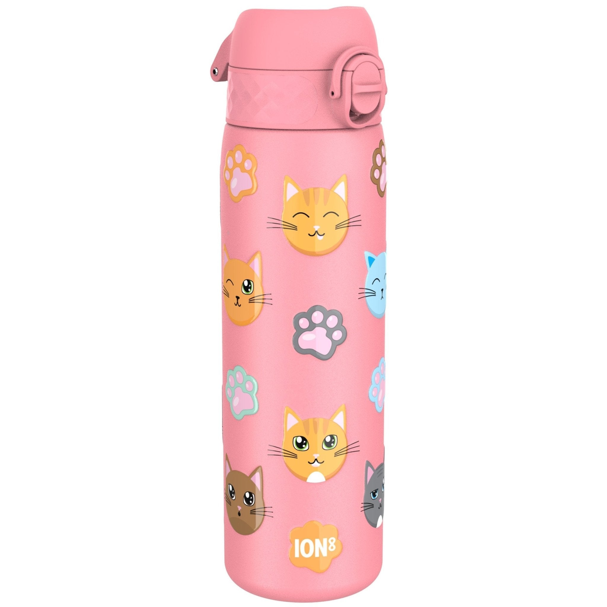ION8 leak-proof slim thermal steel water bottle with cat design, insulated 500ml (17oz) water bottle for hot and cold drinks