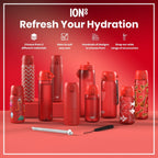 Red ION8 insulated steel water bottle, 500ml, slim and leak-proof thermal bottle for hot and cold drinks.