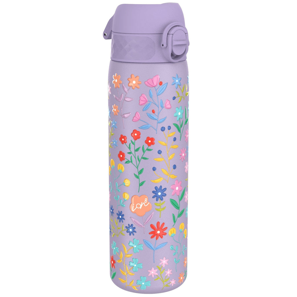 Ion8 insulated steel water bottle with a Ditsy Floral design, 500ml capacity, leak-proof, slim thermal bottle for hot or cold drinks.