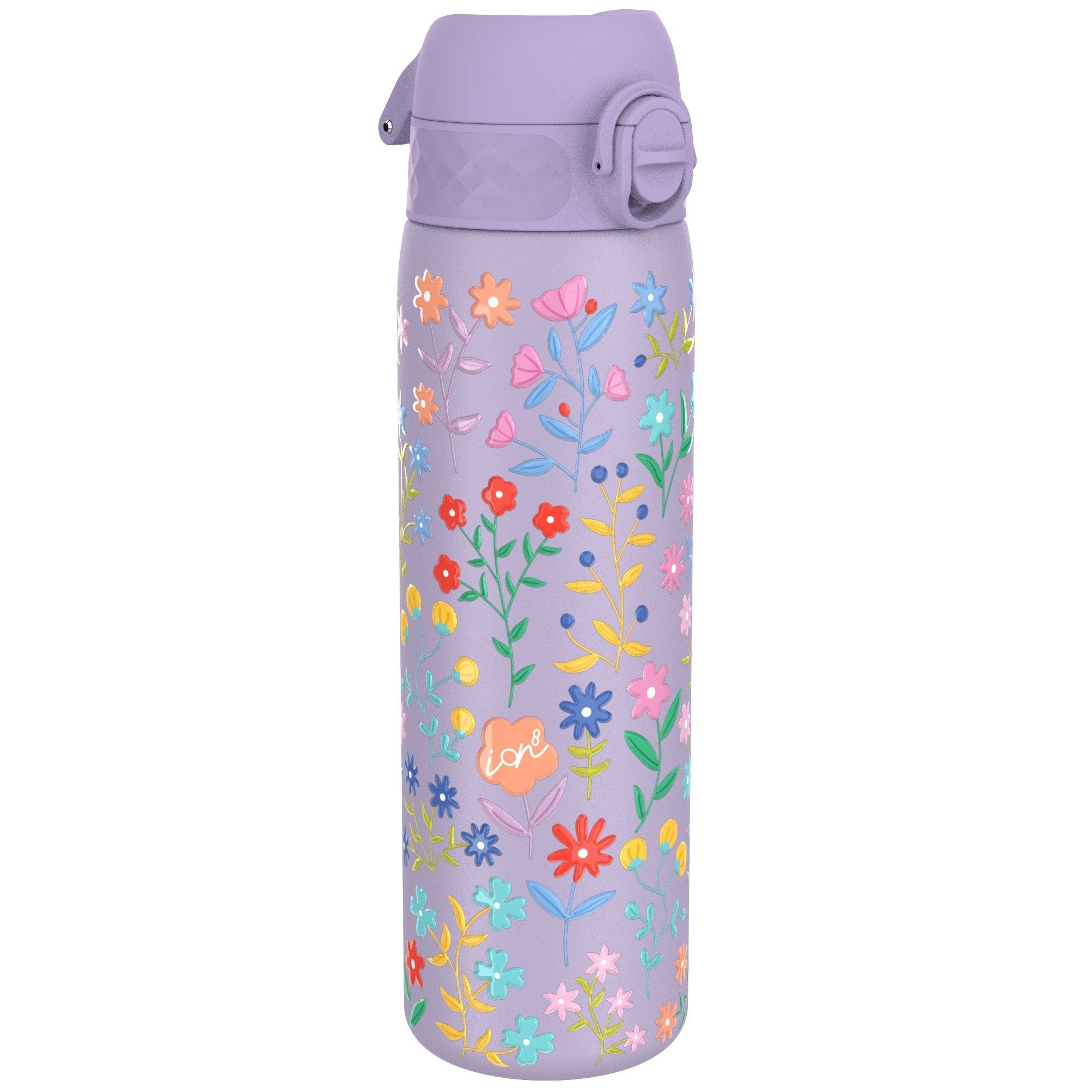 Ion8 leak-proof slim thermal water bottle with ditsy floral design, 500ml insulated steel bottle for hot and cold drinks.