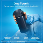 ION8 insulated steel water bottle in ash navy, 320ml, leak-proof thermal design, ideal for keeping beverages hot or cold