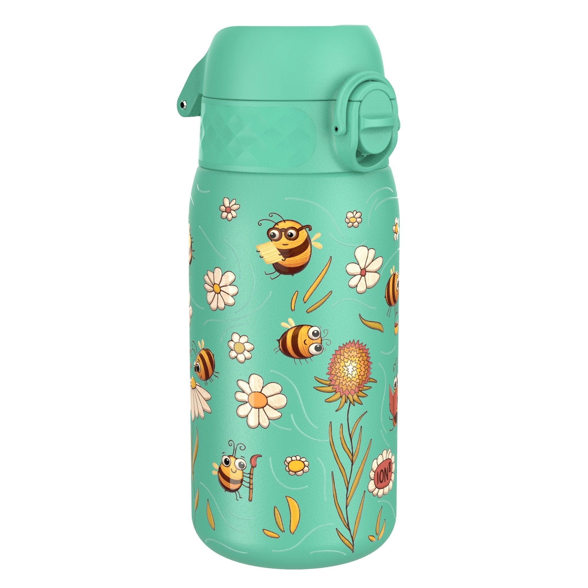 ION8 leak-proof thermal steel water bottle with bees design, insulated 320ml (11oz) for hot and cold beverages, durable and stylish.