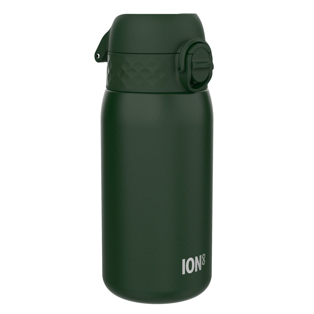 Dark green ION8 insulated steel water bottle, 320ml, leak-proof thermal design, ideal for keeping drinks hot or cold.