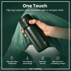 Dark green ION8 insulated steel water bottle, 320ml, leak-proof thermal design, ideal for staying hydrated on the go.