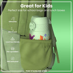 ION8 insulated steel water bottle with dinosaur design, 320ml (11oz), leak-proof thermal stainless steel bottle.