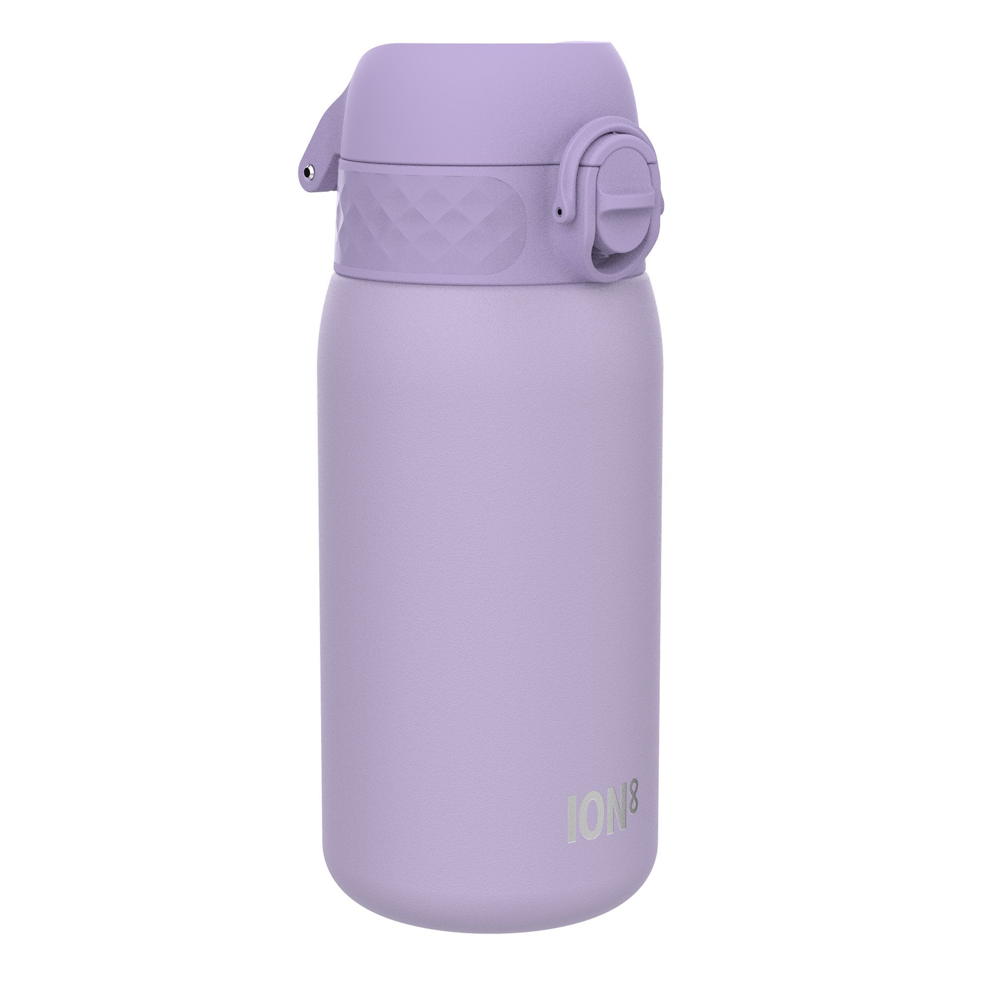 Light purple ION8 insulated steel water bottle with leak-proof design, 320ml capacity, and thermal insulation.