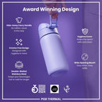 ION8 insulated steel water bottle in light purple, 320ml, leak-proof thermal design, ideal for keeping drinks hot or cold.