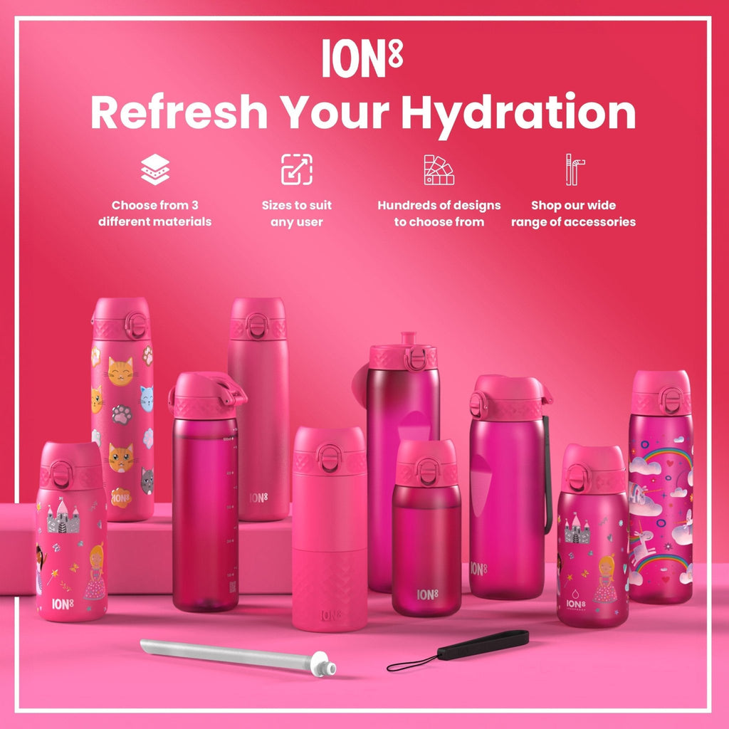ION8 insulated steel water bottle with princess design, 320ml, leak-proof thermal drink container for hot or cold beverages