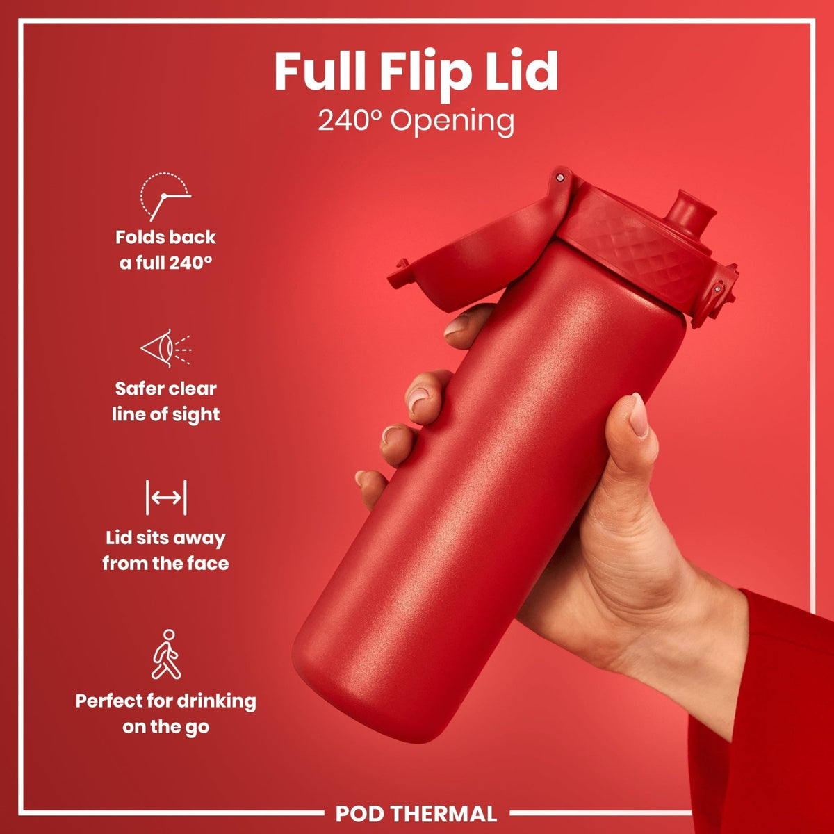 Red ION8 insulated steel water bottle, 320ml, leak-proof thermal design, durable stainless steel, ideal for keeping drinks hot or cold.