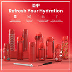 Red ION8 insulated steel water bottle, 320ml, leak-proof thermal design, ideal for keeping drinks hot or cold.