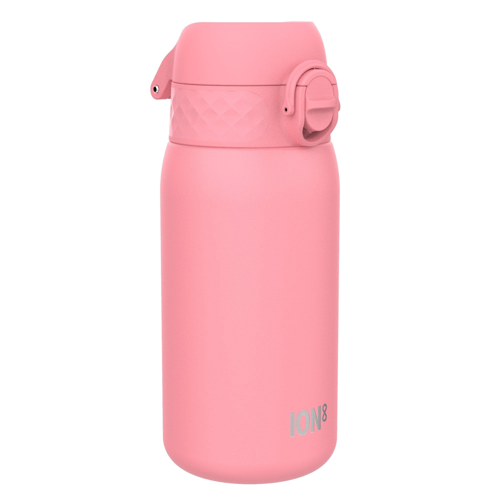 ION8 leak-proof thermal steel water bottle in rose bloom with insulated design, 320ml, perfect for hot and cold beverages.