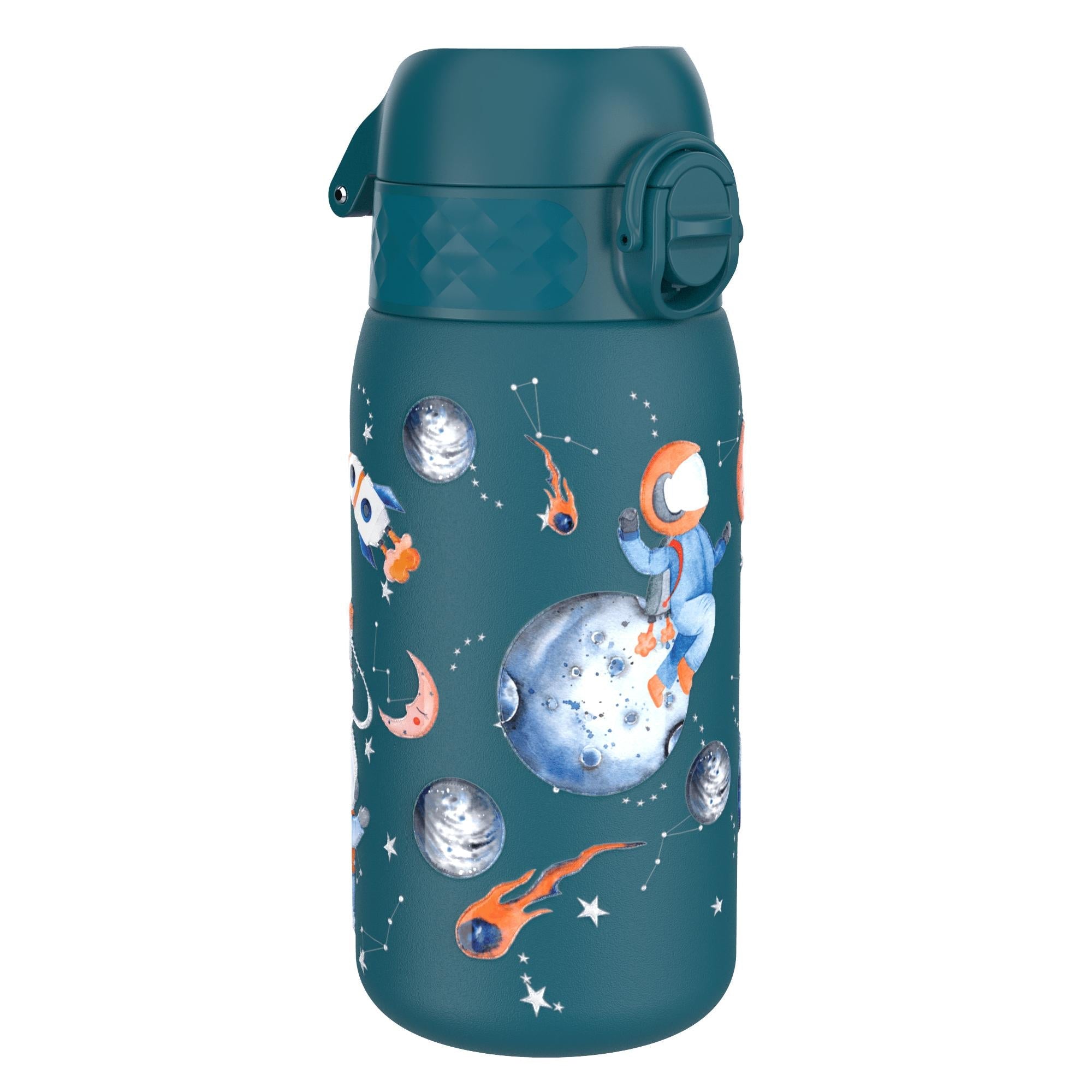 ION8 leak-proof thermal steel water bottle with insulated design, space-themed 320ml (11oz) portable water bottle.