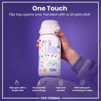 ION8 insulated steel water bottle with unicorn design, 320ml capacity, leak-proof thermal insulation, ideal for hot and cold drinks