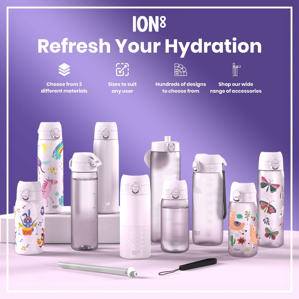 ION8 insulated steel water bottle with unicorns design, 320ml, leak-proof thermal bottle for hot and cold drinks