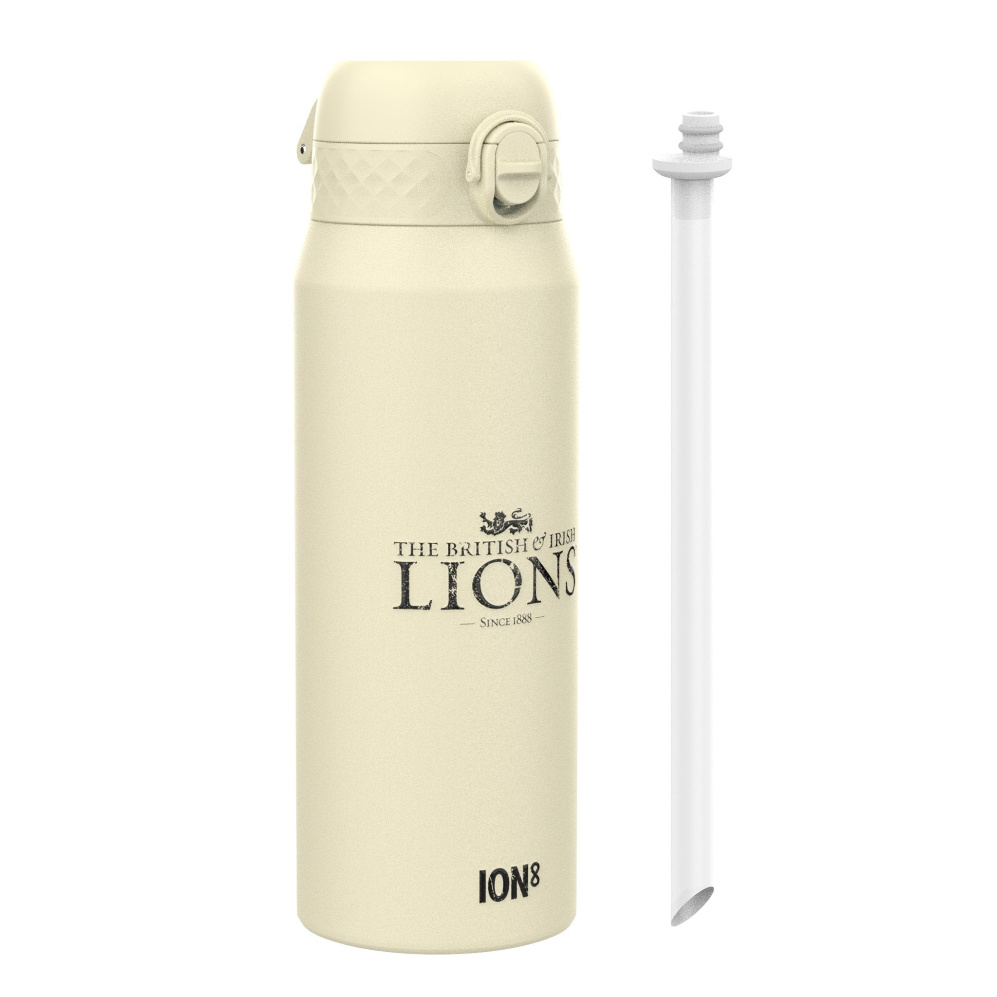 British & Irish Lions ION8 insulated steel water bottle with crest, 750ml (24oz), durable stainless steel sports bottle.