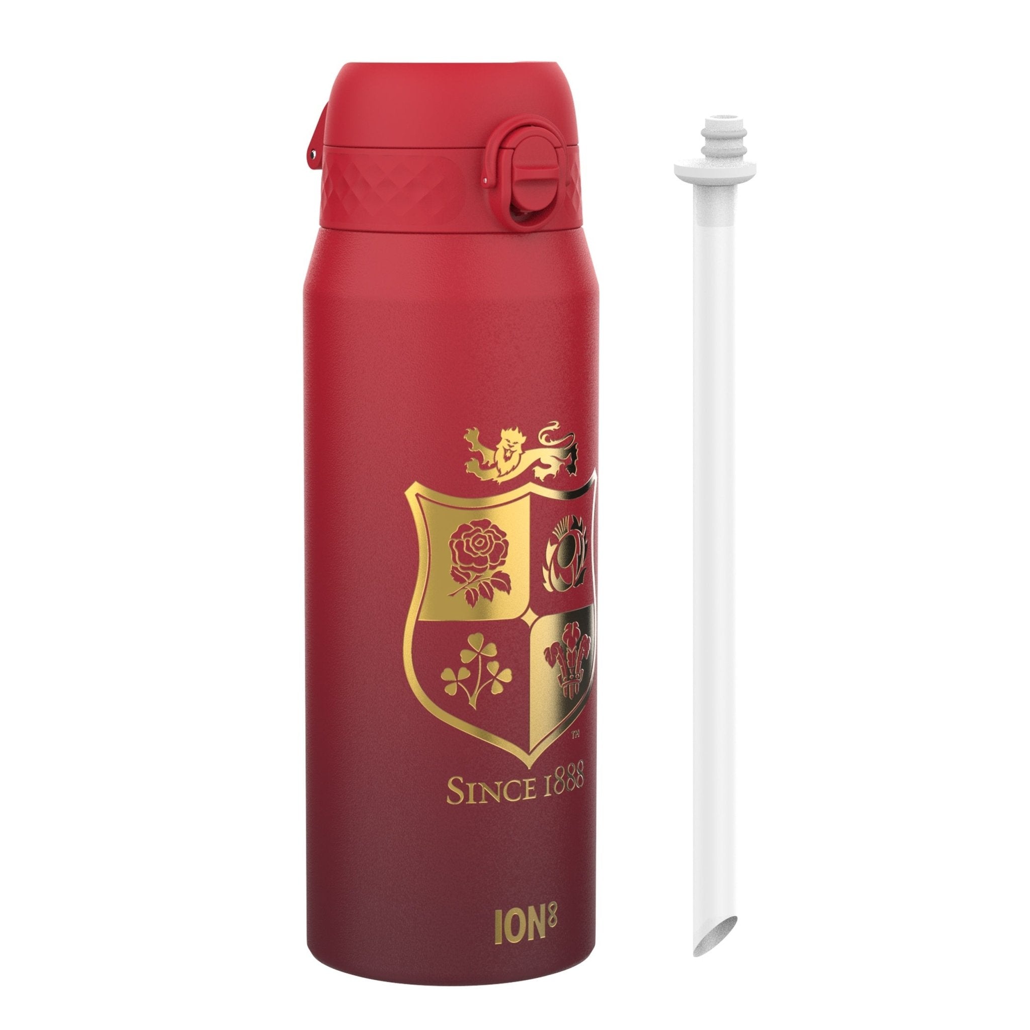 British & Irish Lions Lions X ION8 insulated steel water bottle, Sea of Red design, 750ml capacity, durable and leak-proof.