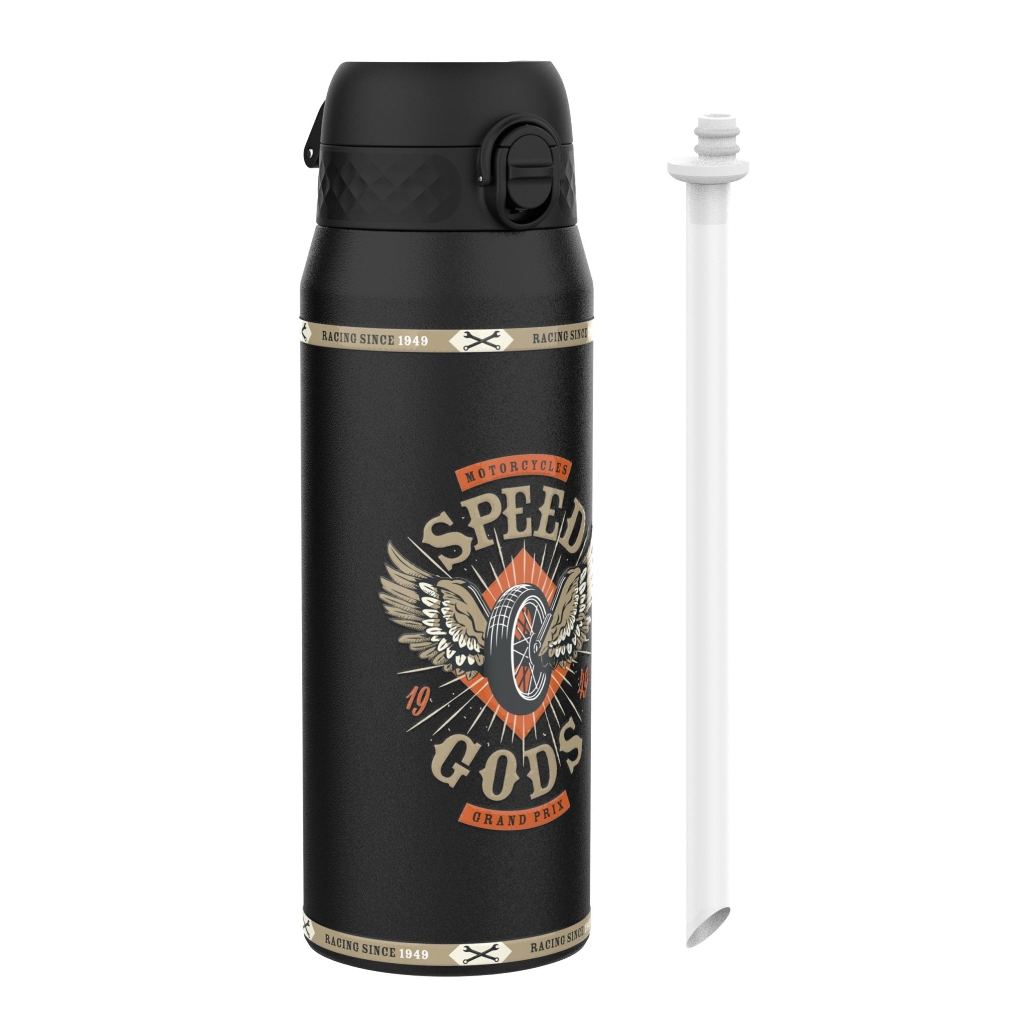 ION8 MotoGP x Insulated Steel Water Bottle with MotoGP Speed design, 750ml (24oz), stainless steel, leak-proof, and durable.